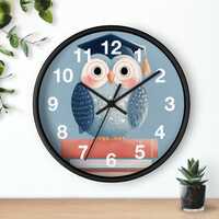 Owl Cap Stack Wall Clock | Cute Scholar Owl on Books Nursery Decor, Living Room Art Piece, Kitchen W