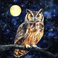 10 Printable Moonlight Owl Clipart, Night Owl realistic print, Owl in tree and moon, Owl and Moonlig