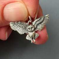 Sterling Silver Flying Owl Necklace Charm Pendant