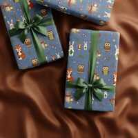 Enchanted Woodland Animals Luxury Wrapping Paper| Fox Owl Rabbit Holiday Gift Wrap