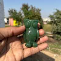 Hand Carved Australian Jade Owl Figurine, Natural Stone Carving