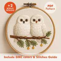 Snow Owl Couple Embroidery Pattern PDF