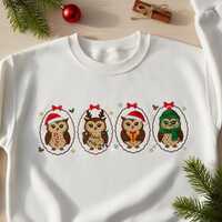 Owl Embroidery Christmas Sweatshirt, Vintage Woodland Animal Sweater, Cozy Holiday Gift for Family o