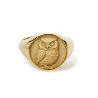 14K Gold Owl Signet Ring, Wisdom Totem