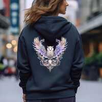 Ornate Fantasy Owl Hoodie, Bird of Prey Pullover, Mystical Boho Style Sweatshirt, Gift for Nature an