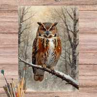 Majestic Owl on the Branch Rice Paper for Decoupage - Winter Eagle Owl Craft Sheet - 5352