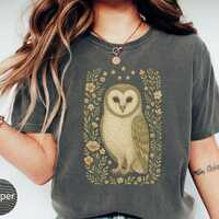 Barn Owl Comfort Colors Shirt, Woodland Floral Tee