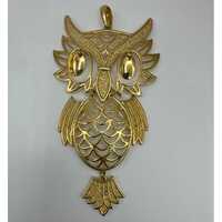 Vintage Articulated Owl Pendant Large Gold Tone 70's