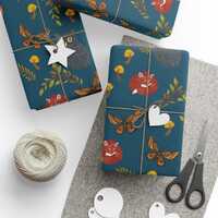Woodland Wrapping Paper Forest Animal Gift Wrap Owls and Foxes