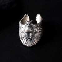 Silver Owl Ring, Gothic 925 Sterling Band, Nature Inspired Animal Jewelry