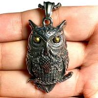 Owl Pendant Necklace Men – 316L Stainless Steel, Gothic Bird Amulet, Heavy Rolo Chain 25"
