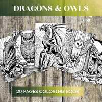 Dragons & Owls Coloring Book | 20 Fantasy and Nocturnal Creature Pages | Printable PDF | Mythica