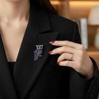 Crystal Owl Brooch – Luxury Rhinestone Owl Pin, Elegant Bird Brooch for Women, Vintage Sparkly