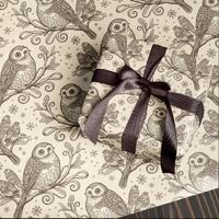 Vintage Christmas Wrapping Paper | Winter Owls on Branches | Brown Winter Holiday Wrap