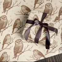 Vintage Christmas Wrapping Paper | Owls & Winter Birds Brown Winter Wrap