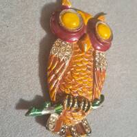 Vintage Unsigned Coro Owl Figural Fur Clip Brooch Pin ** Needs Love