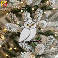 PDACE617 White Owl Stained Glass Pattern Template for Winter Window or Holiday Decor