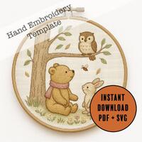 Bear, Bunny & Owl Hand Embroidery Pattern | Woodland Friends PDF Embroidery Design for Nursery D