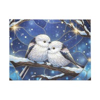 Snowy Owl Couple Puzzle - Winter Night Stained Glass Art, Magical Blue Forest Gift
