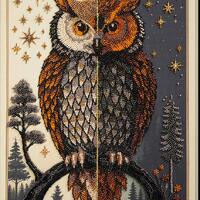 Golden Oracle Owl Bead Embroidery Kit – Day and Night Animal Design – Mystical Golden Ow