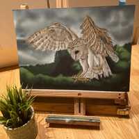 Barn Owl Original Artwork - A3 Airbrush, Acrylic & Pencil Painting (Unframed)