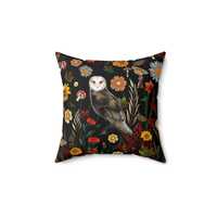 Barn Owl Floral autumn fall Pillow | Botanical Night Garden Throw Pillow