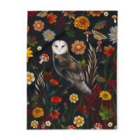 Barn Owl Floral autumn fall Pattern Arctic Fleece Blanket | Autumn Wildflower Bedding