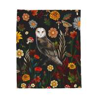 Barn Owl Floral fall autumn Blanket | Autumn Flowers, Mushrooms, Dark Night Forest