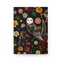 Barn Owl Floral fall autumn Hardcover Journal | Botanical Mushroom Night Meadow