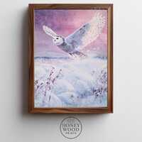 Snowy Owl Mid-Flight Printable Wall Art - Serene Winter Wildlife, Peaceful Landscape Decor, Gentle N