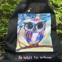 Personalised tu whit tu whoo owl art  black  cotton tote bag, , useful gift for family or friends. 3