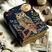 400 Page Large Owl journal Vintage Handmade leather Journal, Grimoire Fat journal Blank spell book o