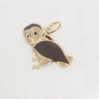 10K Yellow Gold Owl Charm, Gold Enamel Owl, Gold Bird Charm, Gold Animal Charm, Gold Wise Owl, Owl P