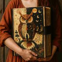 Handmade Owl Leather Grimoire: Witchy Book of Shadows, Deckle Edge