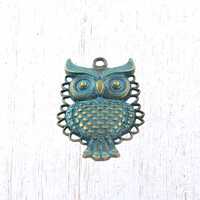 2 antique bronze owl pendants, 45.5x32 mm alloy oversized charms with patina for woodland themed cra