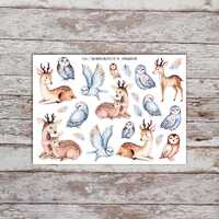 Watercolor Deer & Owl Planner Stickers, Cute Animal Stickers, Animal Scrapbooking Sticker, Penpa
