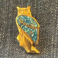 Gold Owl with Turquoise Inlay Lapel / Hat Pin