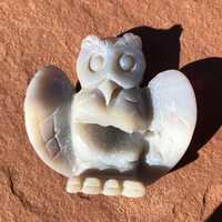 AGATE OWL CARVING with Crystal filled Cavity*2 1/8 inches x 2 1/8 x 5/8 Weighs 1.75 ounce*Owl Totem