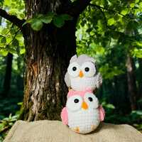 Handmade Owl Crochet Plush-Colorful Amigurumi Owl| Pink&Grey Cute Collectible Animal Doll Gift|C