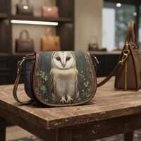 Woodland Owl Saddle Bag, PU Leather, Nature Art (Small Crossbody)