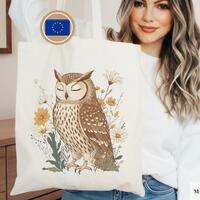 Cottagecore Owl Tote Bag, Floral Owl Canvas Bag, Forestcore Book Tote, Cute Aesthetic Nature Lover G