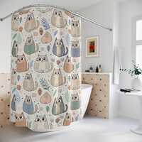 Whimsical Owl Shower Curtain | Pastel Woodland Bathroom Decor