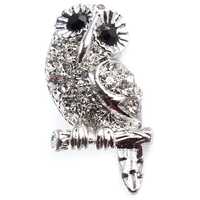 Tiny Silver Owl Brooch, Small Rhinestone Crystals Owl Lapel Pin, Vintage Jewelry