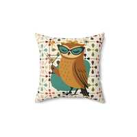 Modern Scandinavian Floral Cocktail Owl, Kitschy Mod Pillow And Insert
