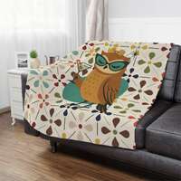 Mid Century Modern Scandinavian Flower, Kitschy Cocktail Owl Soft Minky Blanket