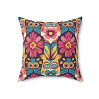 Retro Groovy Owl, Flower Power Kitschy Fall Pillow And Insert
