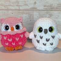 Crochet handmade owls, Snowy Owl, Pink owl, stuffed owl gift