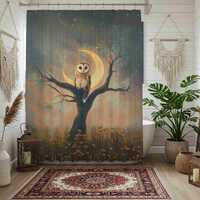 Moonlit Owl Shower Curtain | Night Sky Crescent Moon 71x74
