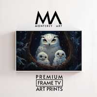 Snowy Owl Frame TV Art, Winter Wildlife Art for TV, Cozy Nursery Decor, Moody Animal Painting, Digit