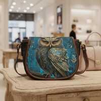 Owl Art Shoulder Bag - PU Leather Flap with Adjustable Strap